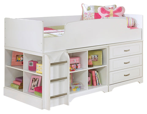Signature Design by Ashley Lulu Twin Loft Bed with 3 Drawer Storage and Bookcase