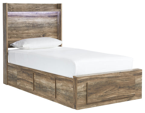 Signature Design by Ashley Rusthaven Twin Panel Bed with 5 Storage Drawers